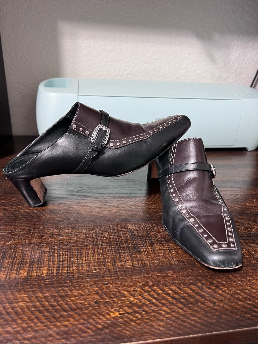 Brighton Tempe Women's Two-Tone Leather Heeled Mules- Size 8.5